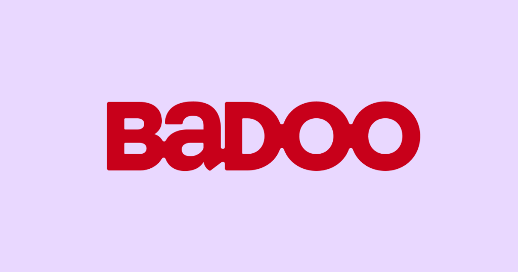 logo do app de namoro Badoo, escrito em vermelho com fundo roxo